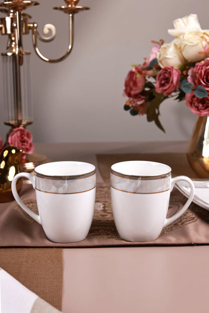 Oyster Pearl 6 Pcs Coffee & Platter Set (4 Mugs, 1 Square Platter, 1 Snack Platter)