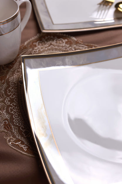 Oyster Pearl 6 Pcs Coffee & Platter Set (4 Mugs, 1 Square Platter, 1 Snack Platter)