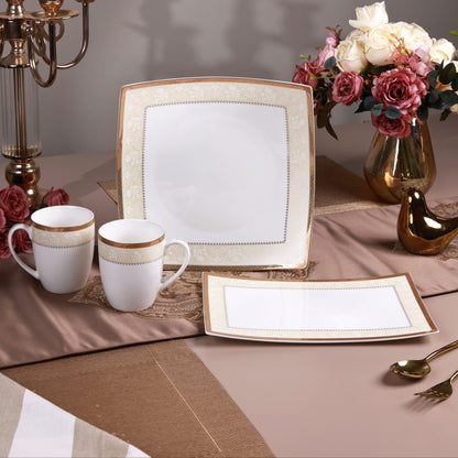 Creme Gold 6 Pcs Coffee & Platter Set (4 Mugs, 1 Square Platter, 1 Snack Platter)