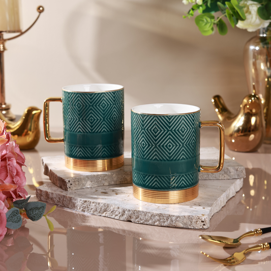 Verde Set of 2 Coffee Mugs (Metal Collection, 24K Gold, 300 ML)