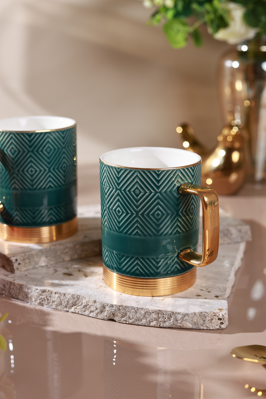 Verde Set of 2 Coffee Mugs (Metal Collection, 24K Gold, 300 ML)
