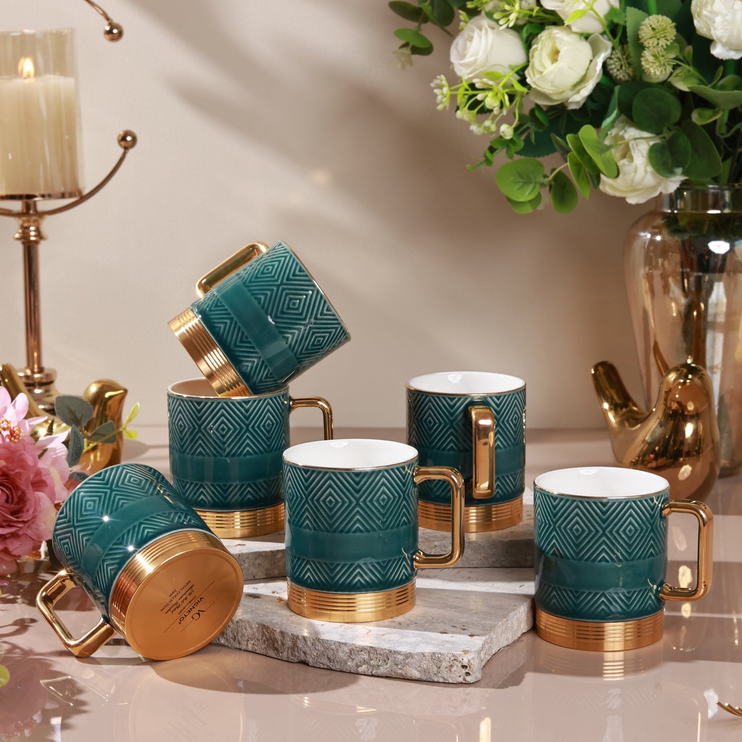 Verde Set of 6 Mugs (Metal Collection, 24K Gold, 180 ML)