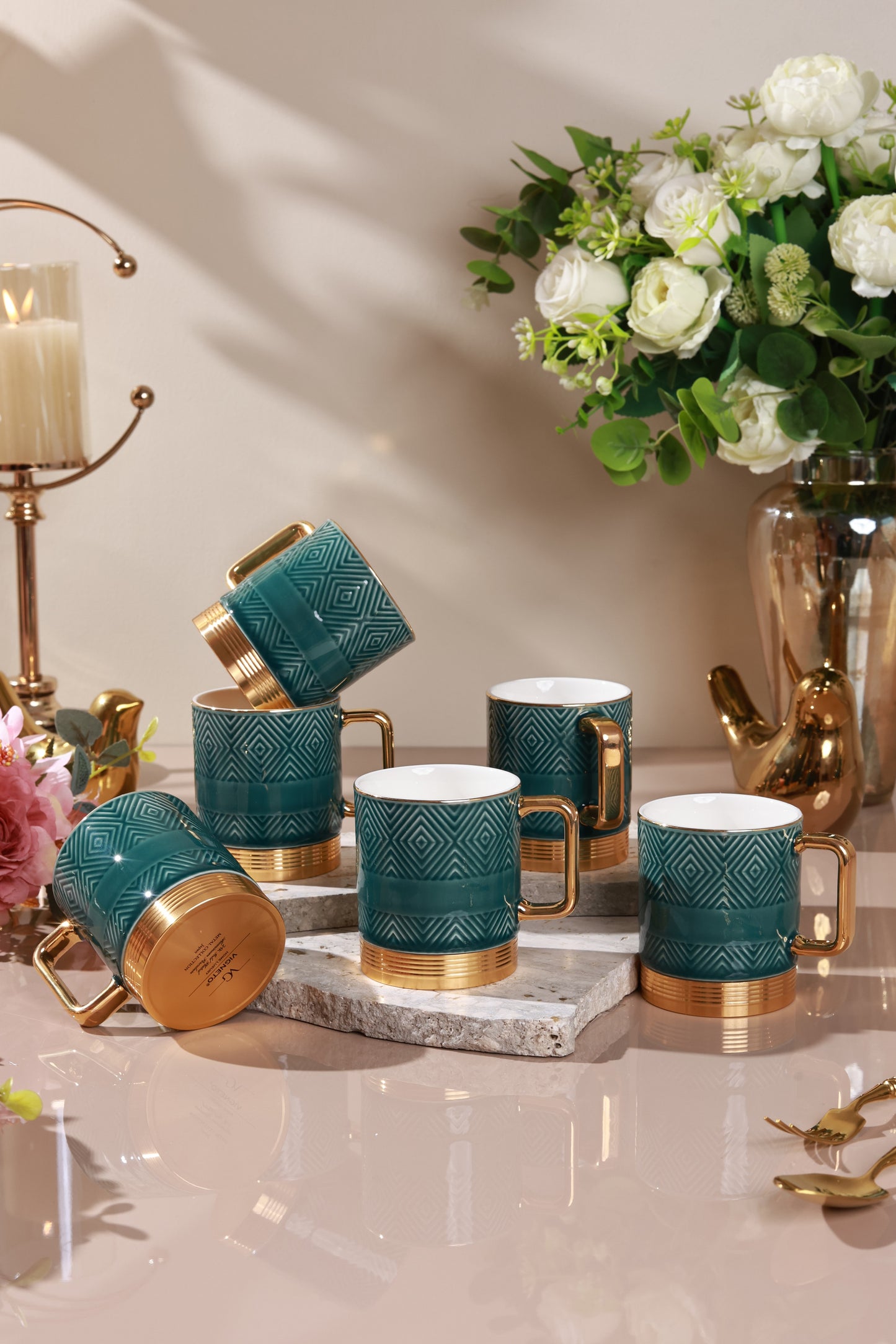 Verde Set of 6 Mugs (Metal Collection, 24K Gold, 180 ML)