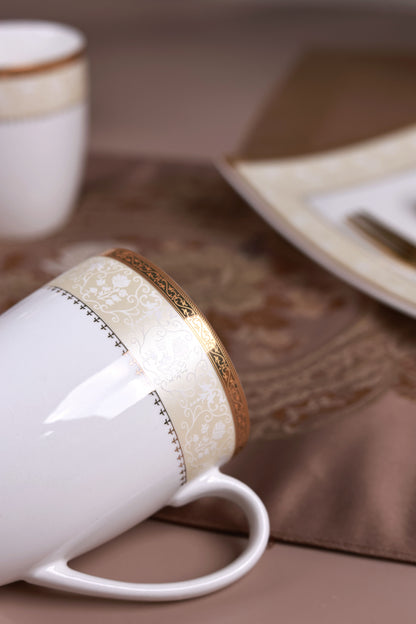 Creme Gold 6 Pcs Coffee & Platter Set (4 Mugs, 1 Square Platter, 1 Snack Platter)