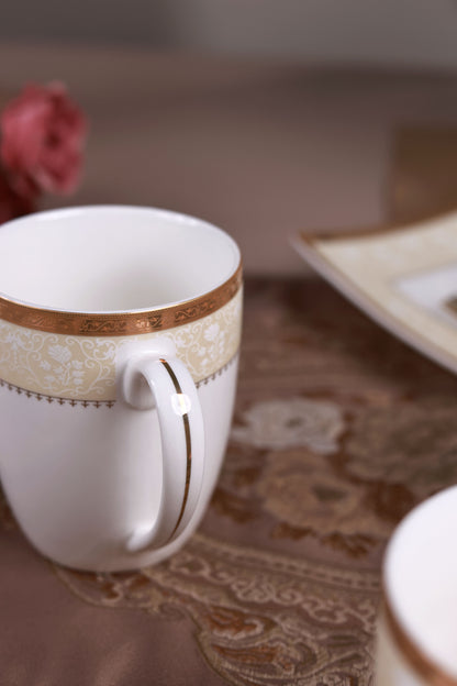 Creme Gold 6 Pcs Coffee & Platter Set (4 Mugs, 1 Square Platter, 1 Snack Platter)