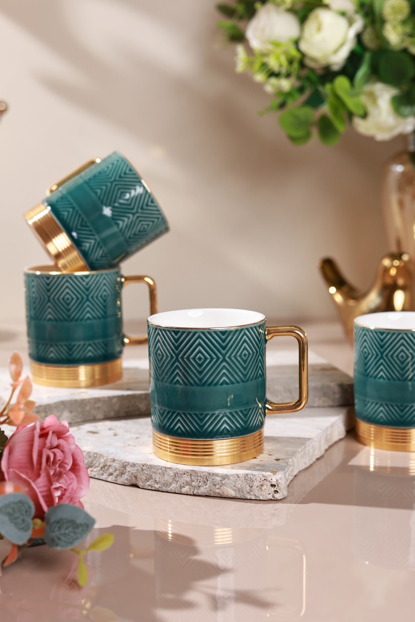 Verde Set of 6 Mugs (Metal Collection, 24K Gold, 180 ML)
