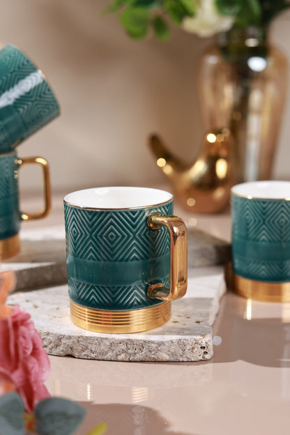 Verde Set of 6 Mugs (Metal Collection, 24K Gold, 180 ML)