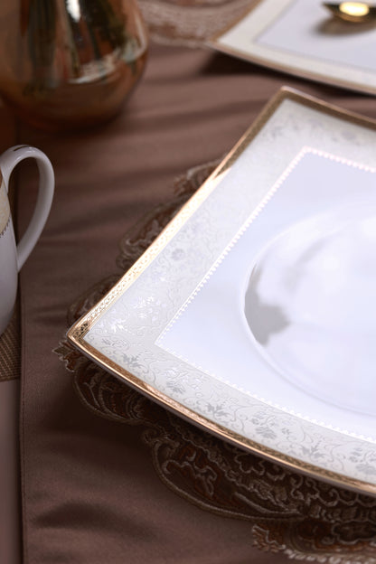 Creme Gold 6 Pcs Coffee & Platter Set (4 Mugs, 1 Square Platter, 1 Snack Platter)