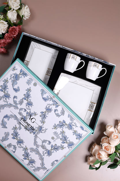 Regency Gold 6 Pcs Coffee & Platter Set (4 Mugs, 1 Square Platter, 1 Snack Platter)