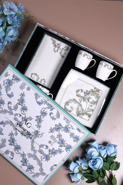 Oriental Blume 6 Pcs Coffee & Platter Set (4 Mugs, 1 Square Platter, 1 Snack Platter)