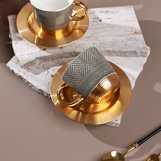 Grey Cup and Saucer Set (Metal Collection, 24K Gold)