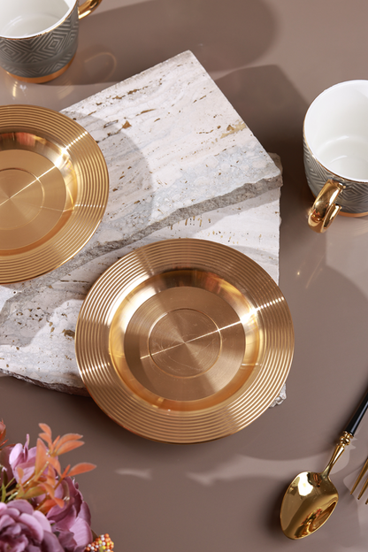 Grey Cup and Saucer Set (Metal Collection, 24K Gold)