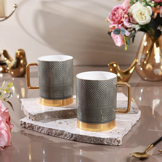 Grey Set of 2 Coffee Mugs (Metal Collection, 24K Gold, 300 ML)