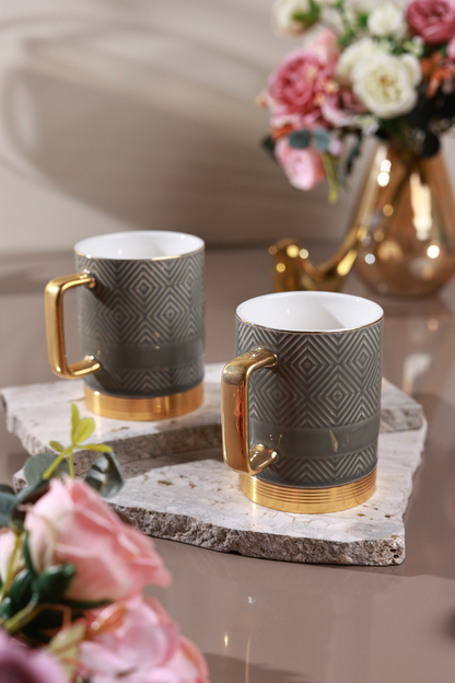 Grey Set of 2 Coffee Mugs (Metal Collection, 24K Gold, 300 ML)