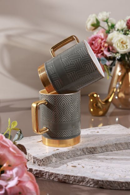 Grey Set of 2 Coffee Mugs (Metal Collection, 24K Gold, 300 ML)
