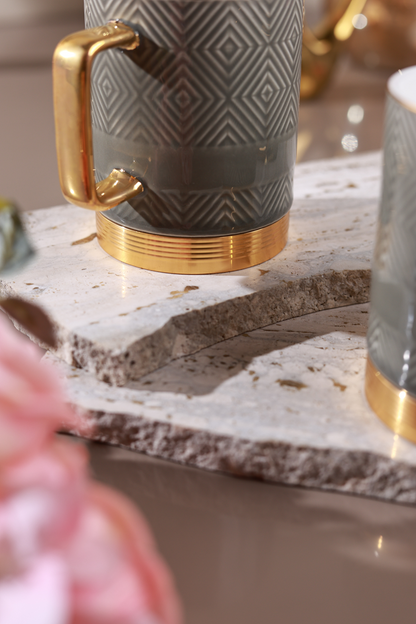 Grey Set of 2 Coffee Mugs (Metal Collection, 24K Gold, 300 ML)