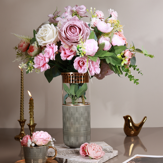 Grey Flower Vase (Metal Collection, 24K Gold)