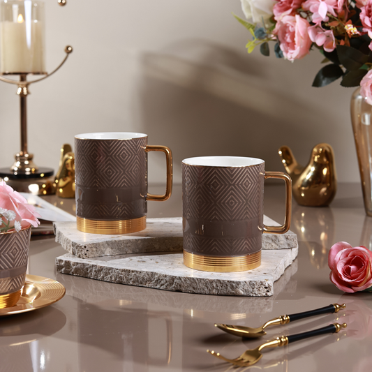 Chestnut Set of 2 Coffee Mugs (Metal Collection, 24K Gold, 300 ML)