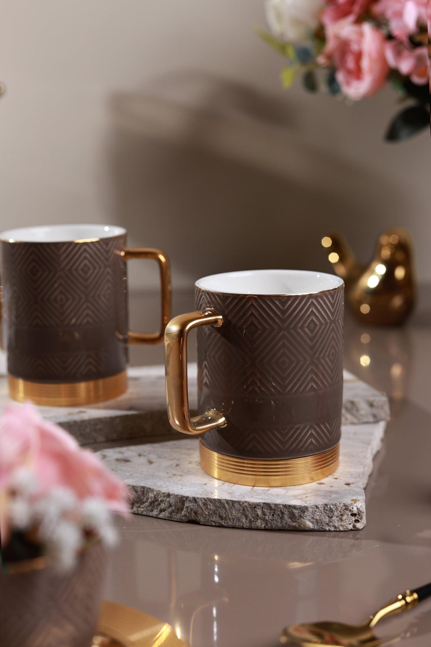 Chestnut Set of 2 Coffee Mugs (Metal Collection, 24K Gold, 300 ML)