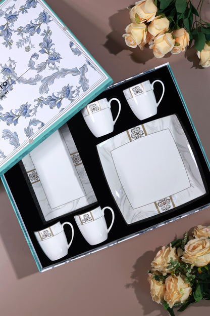 Regency Gold 6 Pcs Coffee & Platter Set (4 Mugs, 1 Square Platter, 1 Snack Platter)