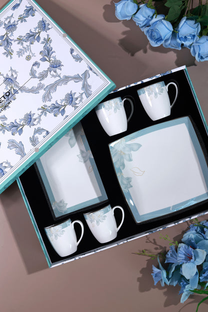La Pacifique 6 Pcs Coffee & Platter Set (4 Mugs, 1 Square Platter, 1 Snack Platter)