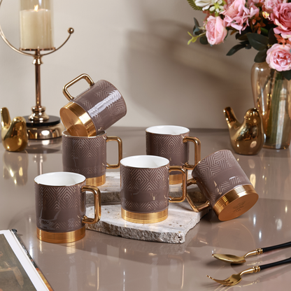 Chestnut Set of 6 Mugs (Metal Collection, 24K Gold, 180 ML)