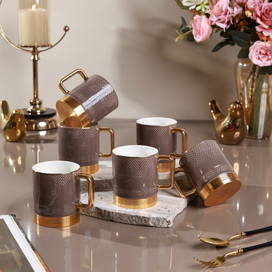 Chestnut Set of 6 Mugs (Metal Collection, 24K Gold, 180 ML)