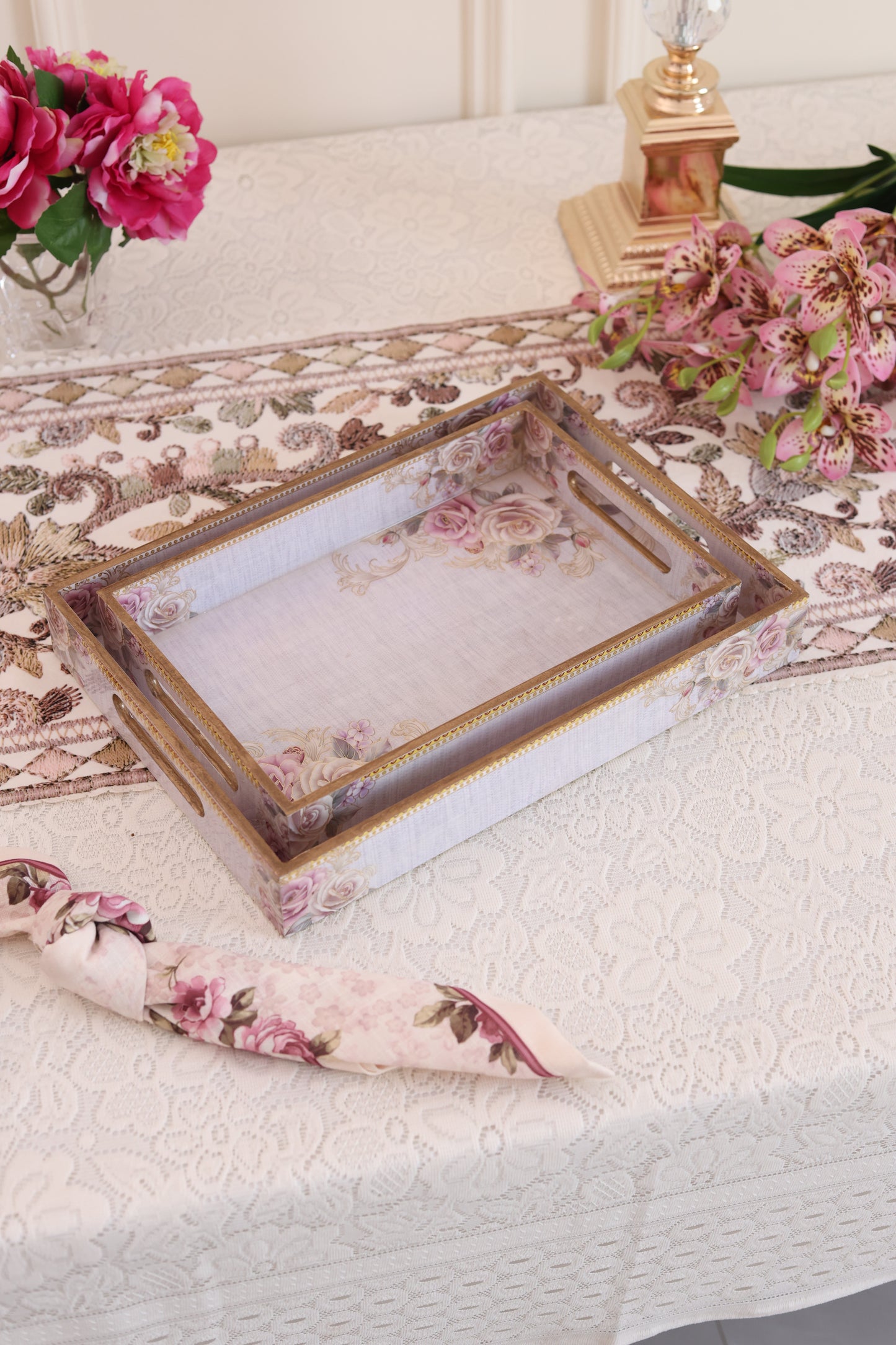 Gold Roses Medium MDF Trays (Set of 2)