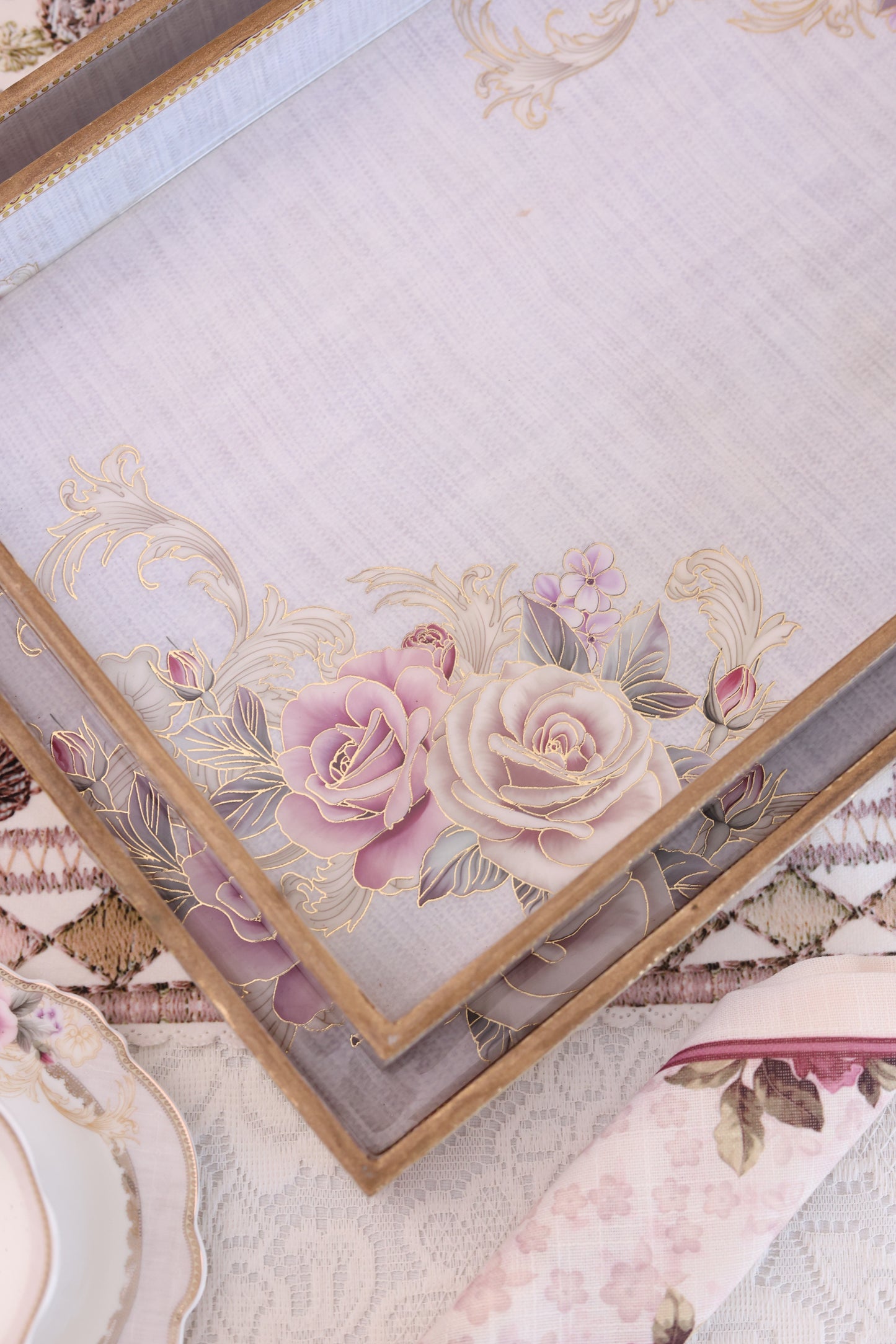 Gold Roses Medium MDF Trays (Set of 2)