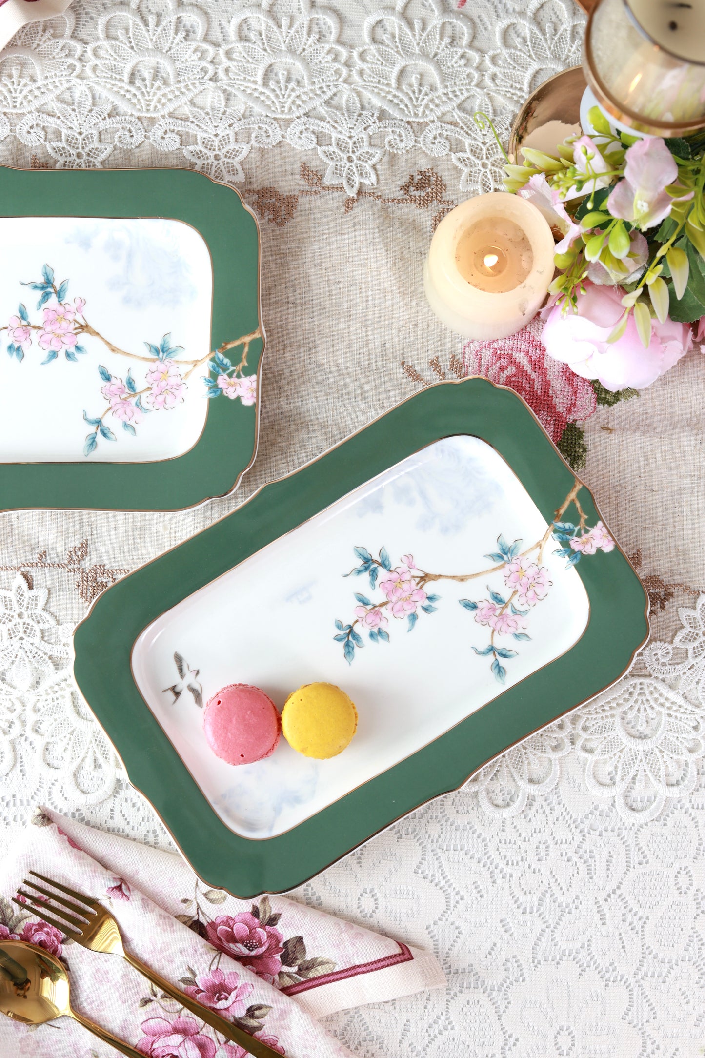 Victorian Green Snack Platter (Set of 2)