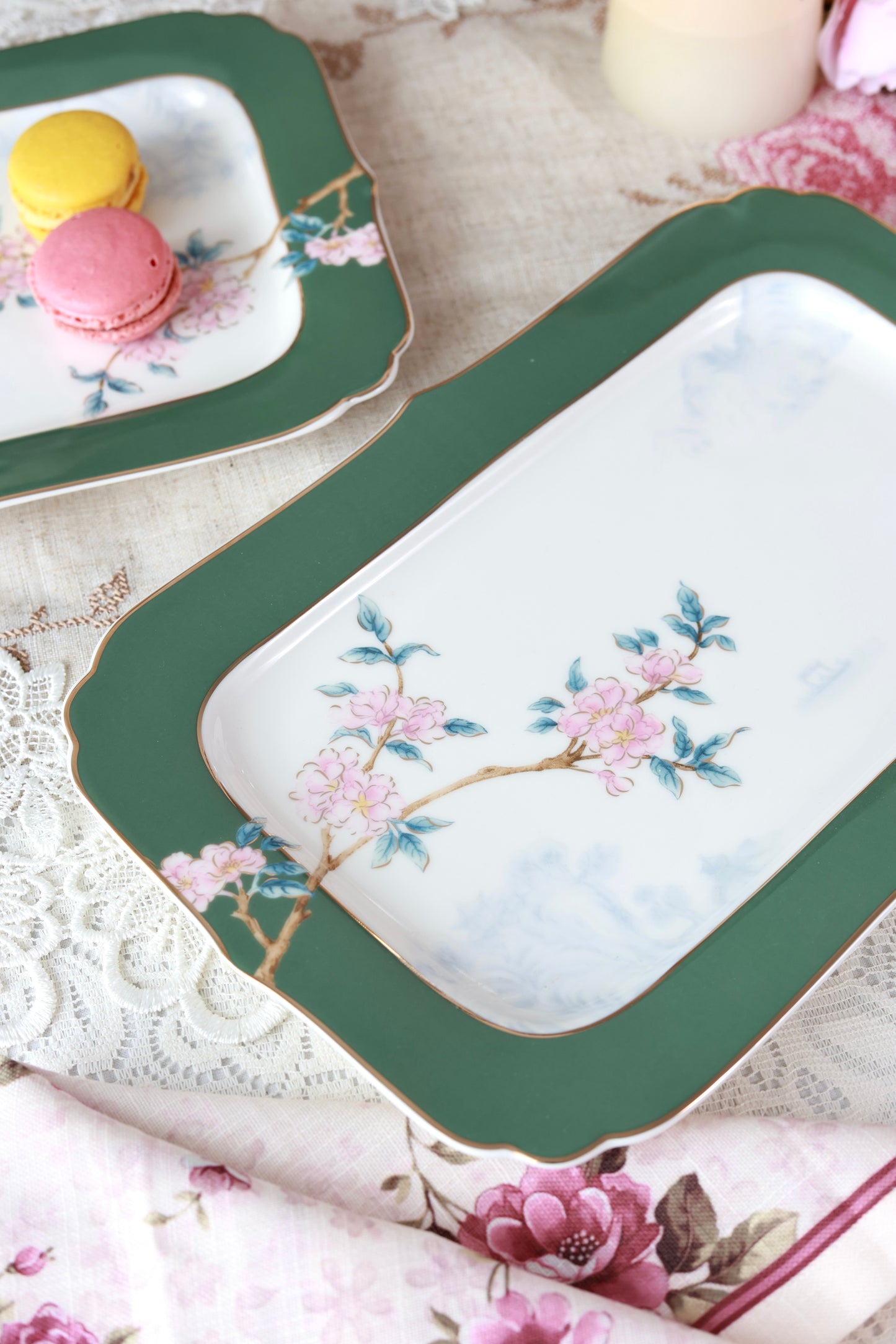 Victorian Green Snack Platter (Set of 2)