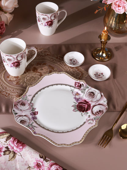 Rose Garden 8 Pcs Coffee & Platter Set (4 Mugs, 1 Square Platter, 1 Snack Platter, 2 Dip Bowls)