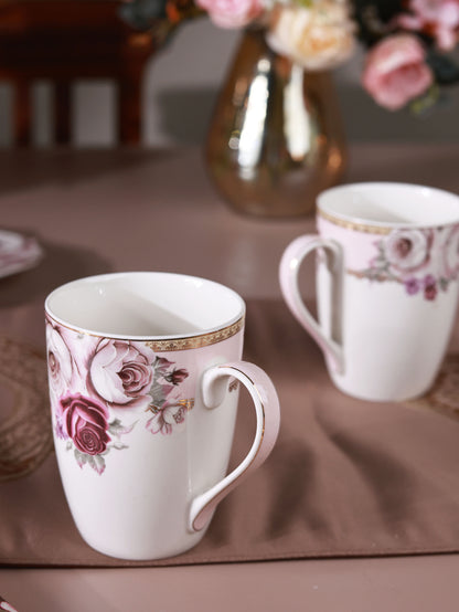 Rose Garden 8 Pcs Coffee & Platter Set (4 Mugs, 1 Square Platter, 1 Snack Platter, 2 Dip Bowls)
