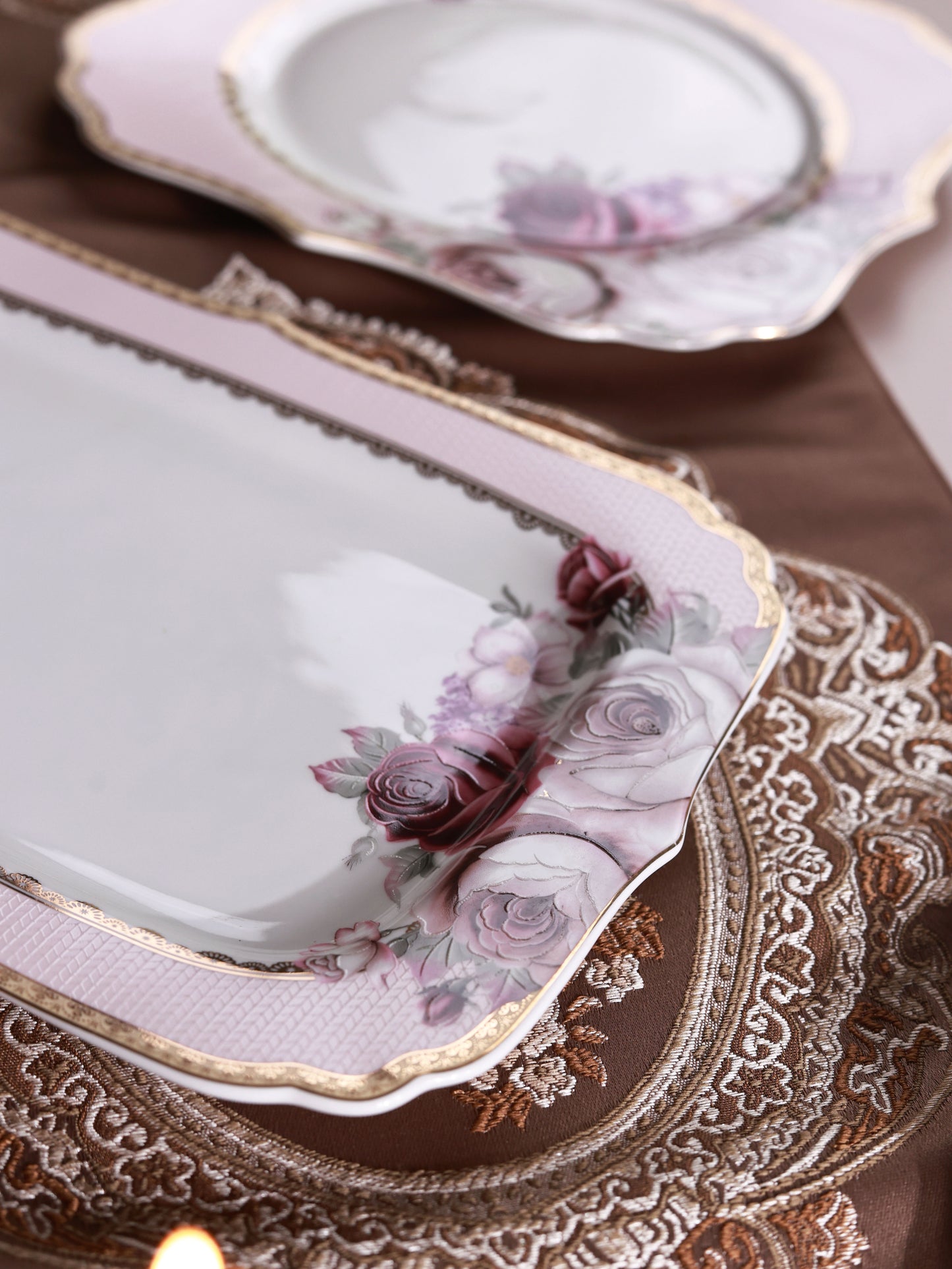 Rose Garden 8 Pcs Coffee & Platter Set (4 Mugs, 1 Square Platter, 1 Snack Platter, 2 Dip Bowls)
