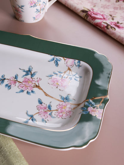 Victorian Green 8 Pcs Coffee & Platter Set (4 Mugs, 1 Square Platter, 1 Snack Platter, 2 Dip Bowls)