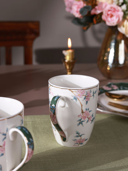 Victorian Green 8 Pcs Coffee & Platter Set (4 Mugs, 1 Square Platter, 1 Snack Platter, 2 Dip Bowls)