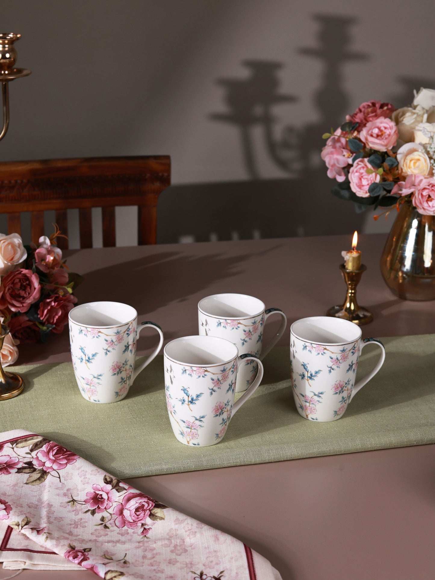 Victorian Green 8 Pcs Coffee & Platter Set (4 Mugs, 1 Square Platter, 1 Snack Platter, 2 Dip Bowls)