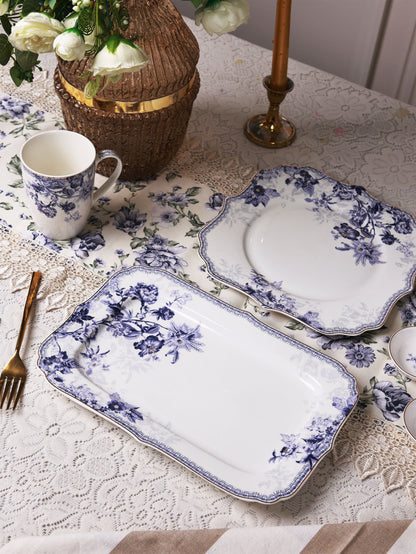 Jardin de Jouy 8 Pcs Coffee & Platter Set (4 Mugs, 1 Square Platter, 1 Snack Platter, 2 Dip Bowls) - Vigneto