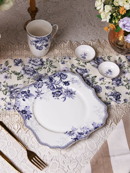 Jardin de Jouy 8 Pcs Coffee & Platter Set (4 Mugs, 1 Square Platter, 1 Snack Platter, 2 Dip Bowls) - Vigneto