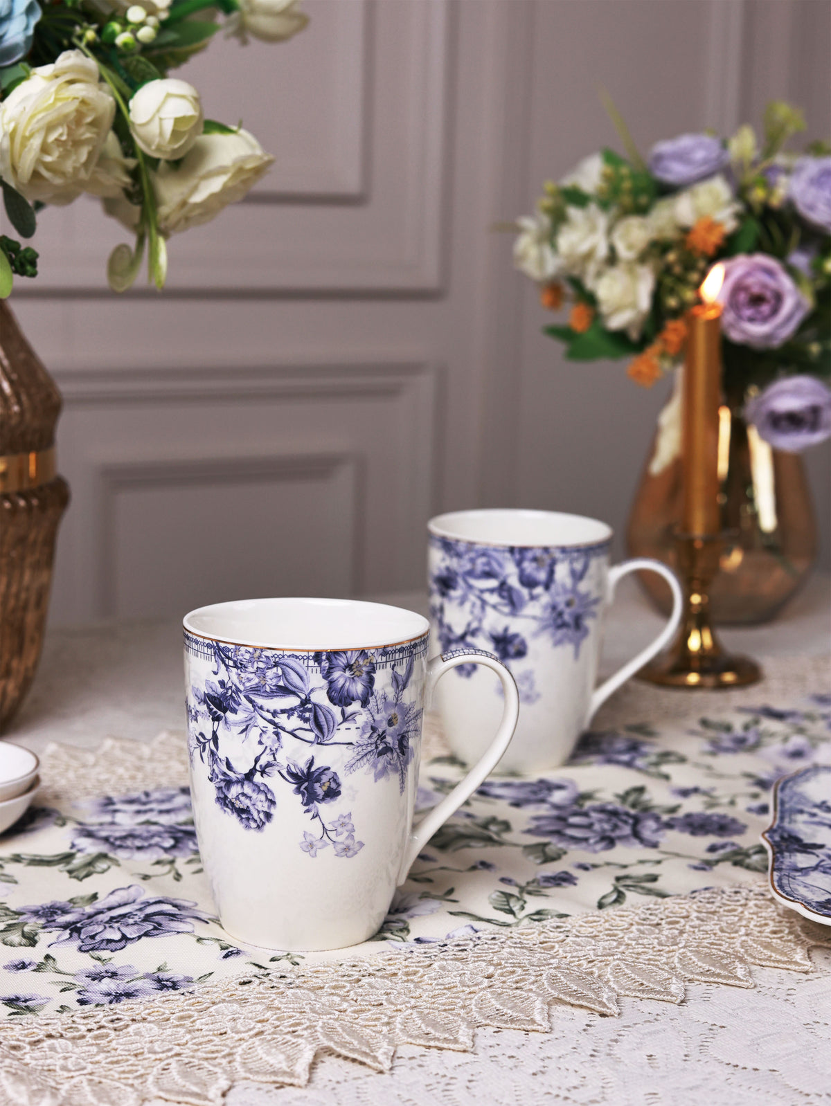 Jardin de Jouy 8 Pcs Coffee & Platter Set (4 Mugs, 1 Square Platter, 1 Snack Platter, 2 Dip Bowls) - Vigneto