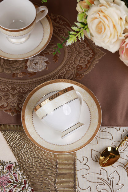 Crème Gold Cup and Saucer Set (6 Cups and 6 Saucers) - Vigneto