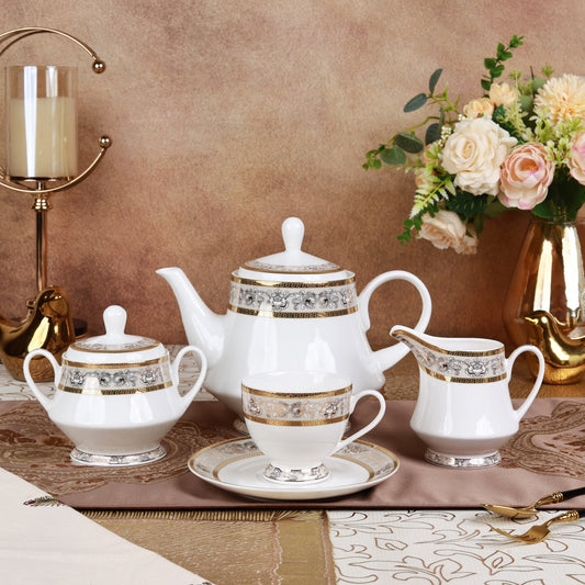 Mughal Gold and Grey 15 Pcs Tea Set - Vigneto