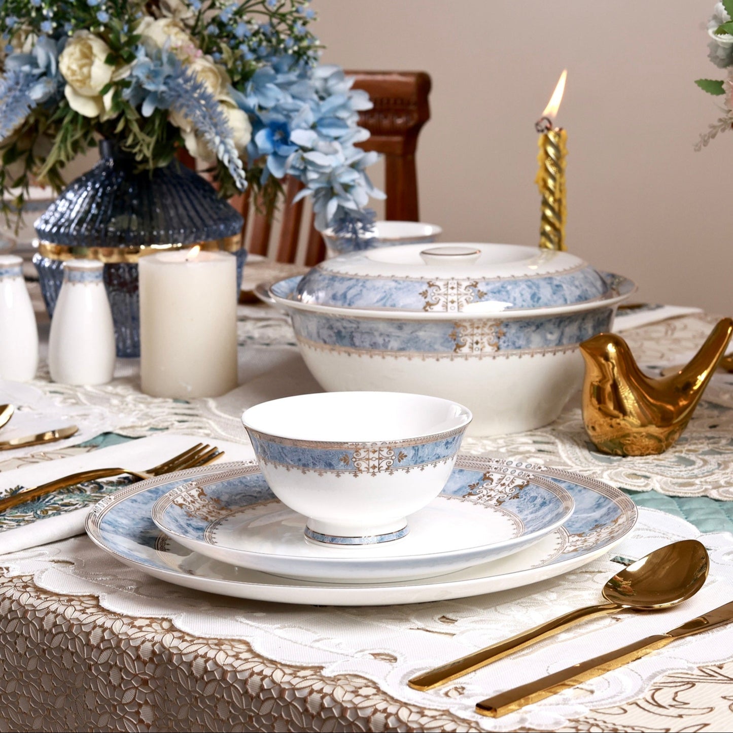 Majestique Blue 37 Pcs Dinner Set
