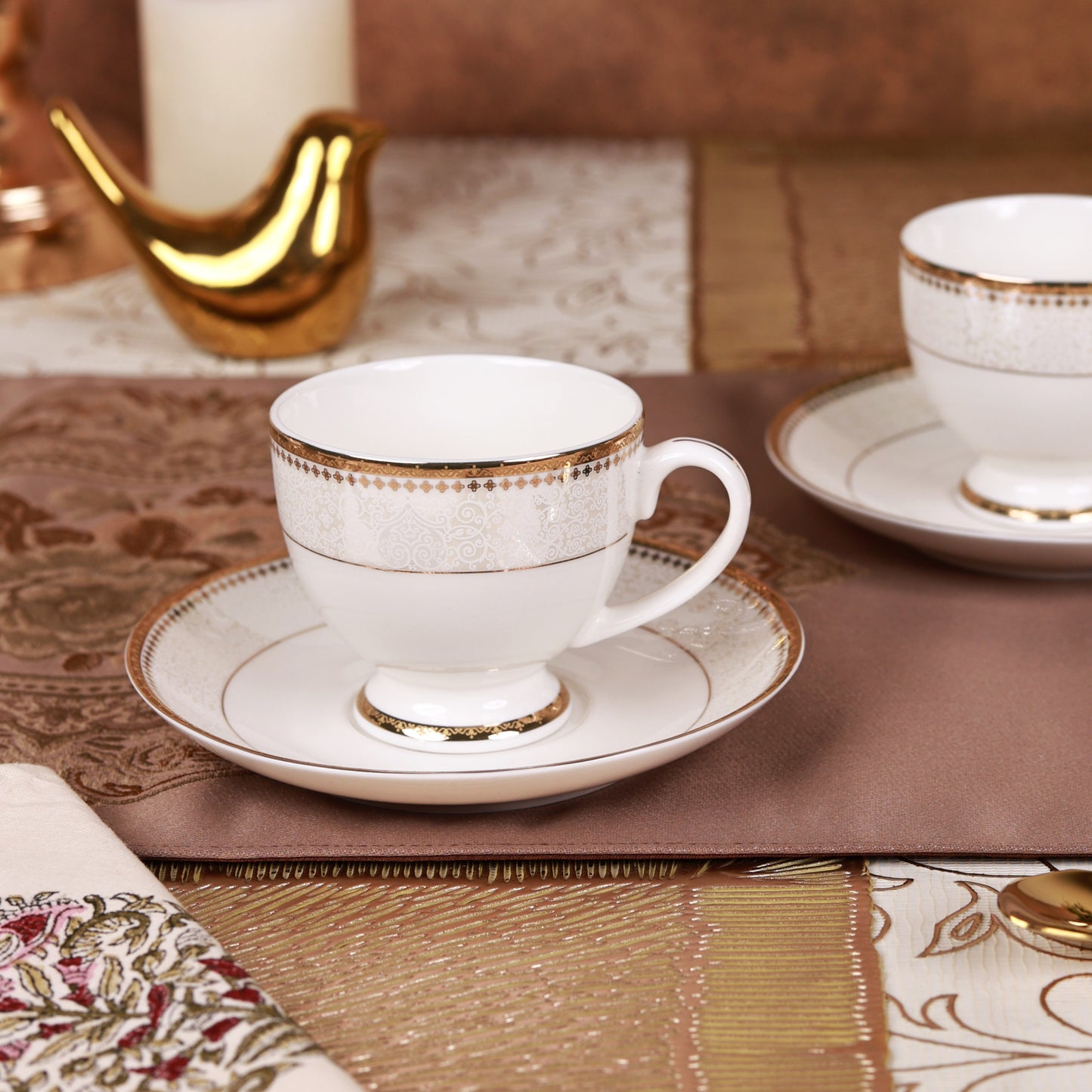 Persian Ivory Cup and Saucer Set (6 Cups and 6 Saucers)