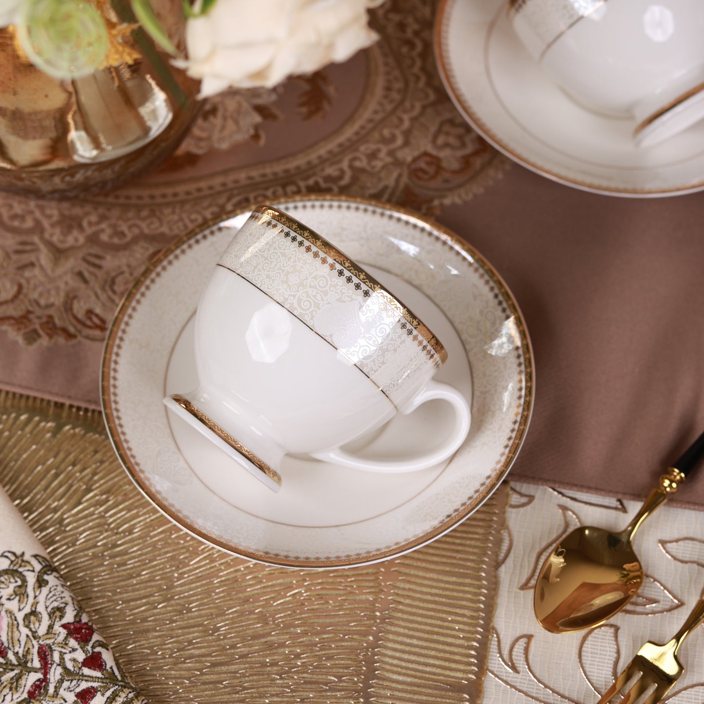 Persian Ivory Cup and Saucer Set (6 Cups and 6 Saucers)