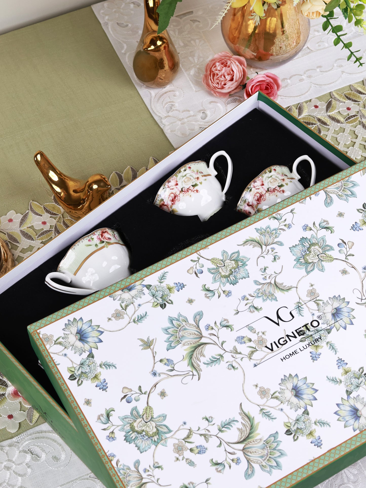 Pistachio Green Cup and Saucer Set (Vintage Collection, 6 Cups and 6 Saucers)