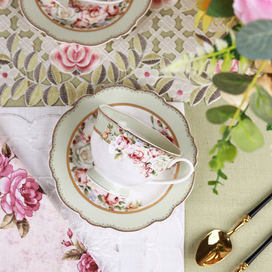 Pistachio Green Cup and Saucer Set (Vintage Collection, 6 Cups and 6 Saucers)