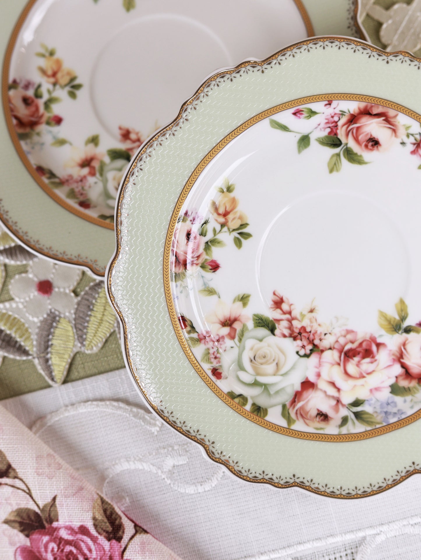 Pistachio Green Cup and Saucer Set (Vintage Collection, 6 Cups and 6 Saucers)