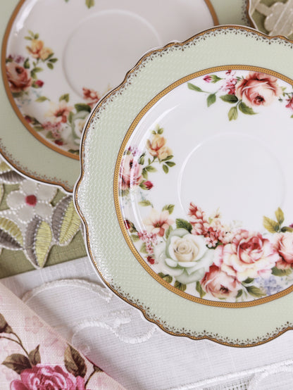 Pistachio Green Cup and Saucer Set (Vintage Collection, 6 Cups and 6 Saucers)