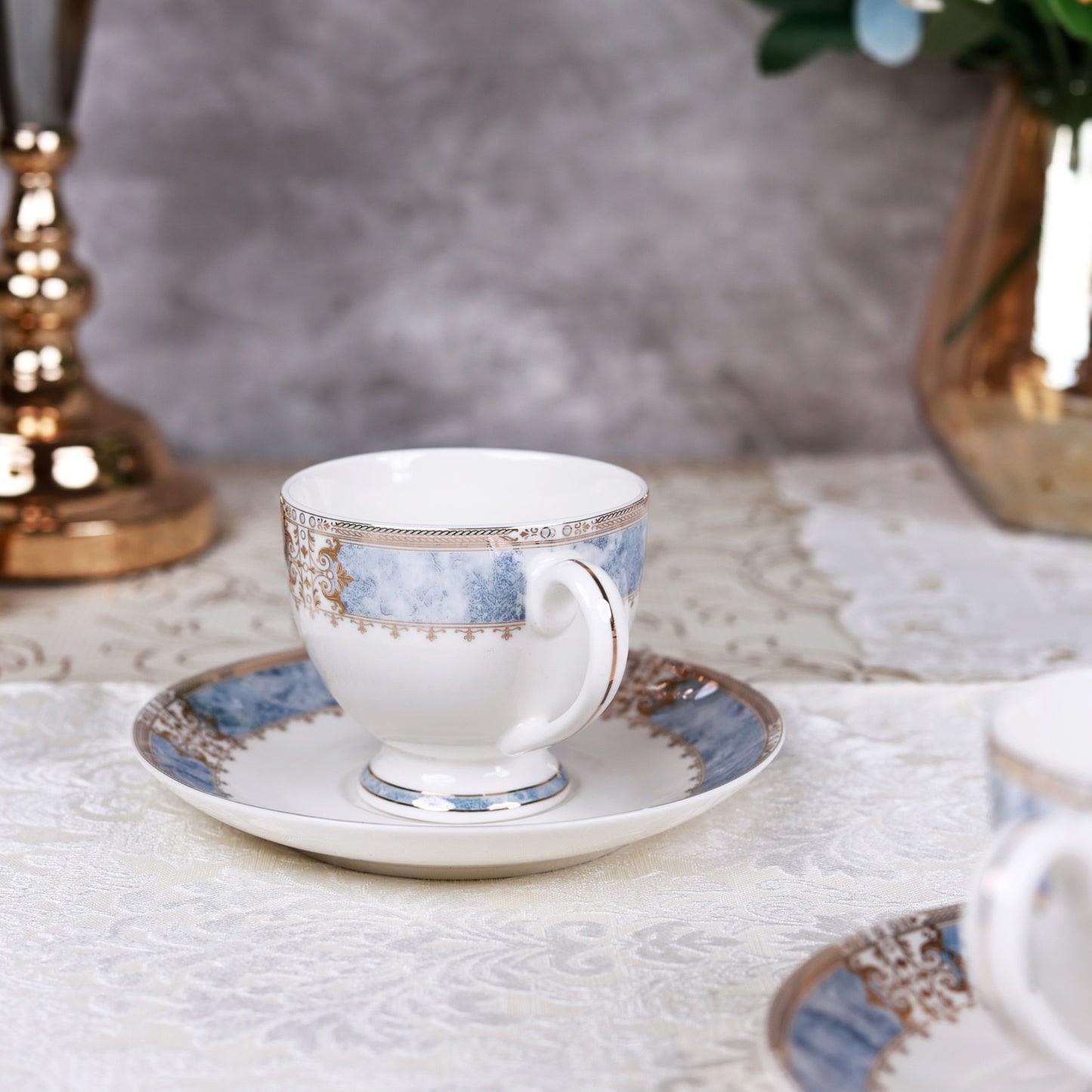 Majestique Blue Cup and Saucer Set (6 Cups and 6 Saucers)